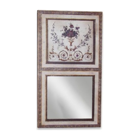 Trumeau Bouquet toile beige vieillie motif bouquet floral et miroir argenté – Provence et Fils