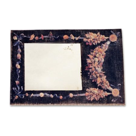 Trumeau Coquillages sur toile noire avec motifs de coquillages et miroir – Provence et Fils