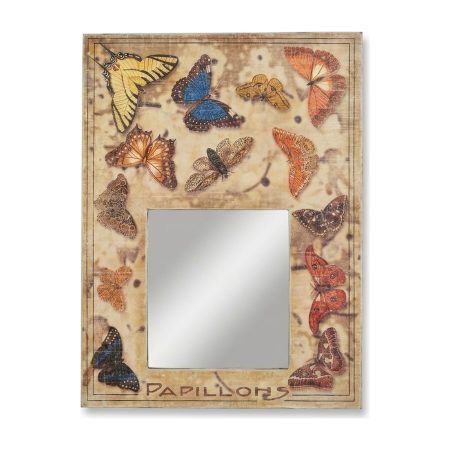 Trumeau Papillons motifs papillons sur toile de lin et miroir argenté – Provence et Fils