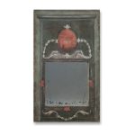 Trumeau Perles toile gris vert motifs perles et miroir vieilli