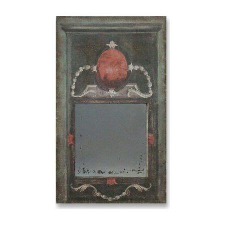 Trumeau Perles toile gris vert motifs perles et miroir vieilli – Provence et Fils