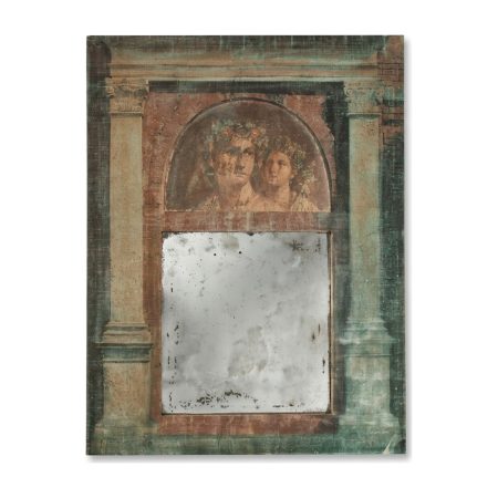 Trumeau Pompéi toile vert de gris fresque pompéienne et miroir vieilli – Provence et Fils