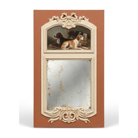 Trumeau Scène de vie toile de lin décor peint chiens de chasse et miroir vieilli – Provence et Fils
