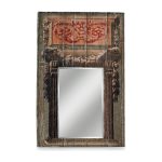 Miroir trumeau Teatro décor peint vert et rouge sur bois, miroir argenté – Provence et Fils